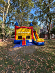 Colorful bounce house in park