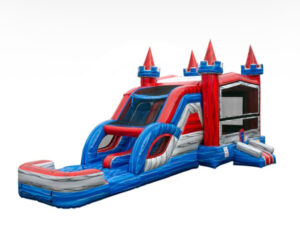Blue red bounce house combo with slide