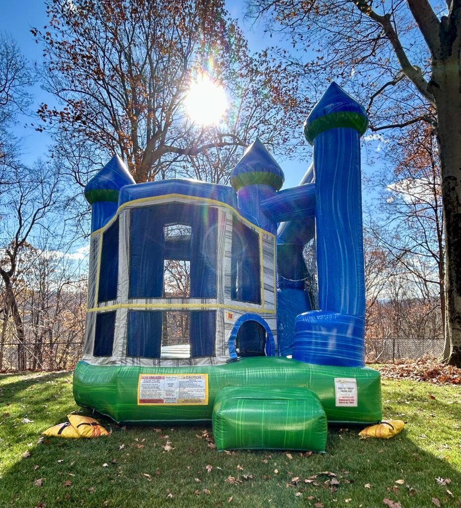 Blue green bounce house